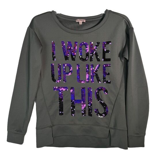 Juicy Couture Tops - Juicy Couture I Woke Up Like This Gray Purple Sequin Sweatshirt Size XS